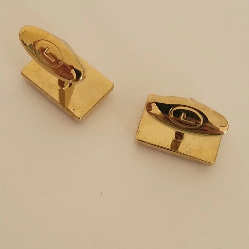 Lancel Paris French Gold Tone Logo Cufflinks Lot Of 2‎ Bundle Retro Designer
